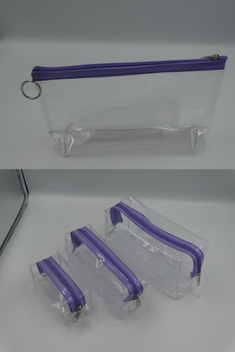Çamdertekstil Mor Şeffaf Pvc 4 Boy Makyaj Çantası Seti