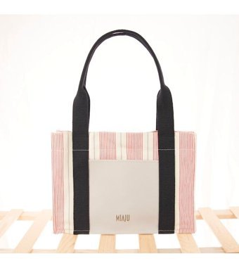 Miaju Deri Cepli Kanvas Tote Bag Çizgili Omuz Kadın Omuz Çantası Çok Renkli