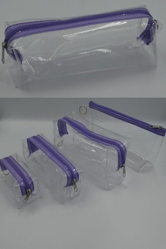 Çamdertekstil Mor Şeffaf Pvc 4 Boy Makyaj Çantası Seti