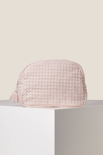 Oysho Waffle Bölmeli Pembe Düz Kumaş Orta Boy Seyahat Makyaj Çantası