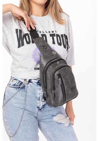 Newish Polo Kulaklık Çıkışlı Suni Deri Kadın Omuz Çantası Gri