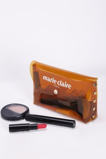 Marie Claire lana Kahverengi Baskılı Pvc Küçük Boy Makyaj Çantası