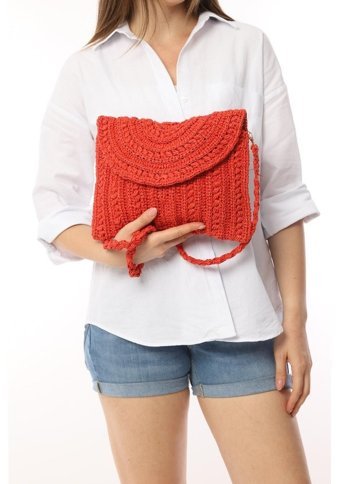 Refox Handmade El İşi Tasarım Örgü Spor Şık Kadın Omuz Çantası Nar Çiçeği