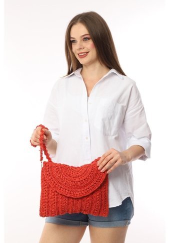 Refox Handmade El İşi Tasarım Örgü Spor Şık Kadın Omuz Çantası Nar Çiçeği