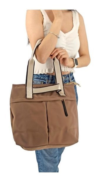 Çlk Accessories Paraşüt Kumaş Önü Fermuarlı Kadın Omuz Çantası Vizon
