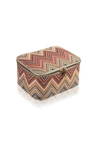 Vıvıon Pastel Renkli Zigzag Kumaş Orta Boy Seyahat Makyaj Çantası
