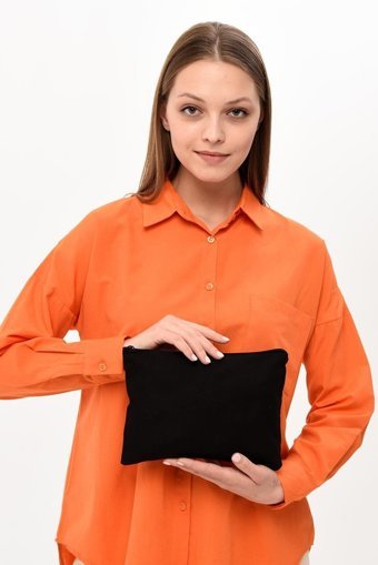 Çınar Bez Çanta Clutch Siyah Düz Kumaş Küçük Boy Seyahat Makyaj Çantası