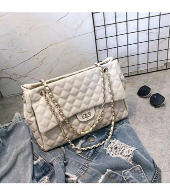 Worryfreeshopping Lbw Kapitone Zincir Kadın Omuz Çantası Beyaz