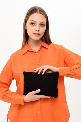 Çınar Bez Çanta Clutch Siyah Düz Kumaş Küçük Boy Seyahat Makyaj Çantası