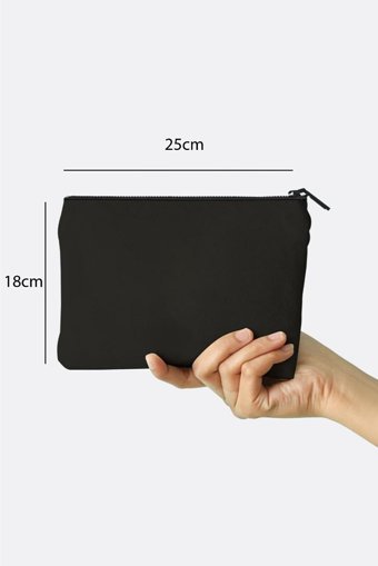 Çınar Bez Çanta Clutch Siyah Düz Kumaş Küçük Boy Seyahat Makyaj Çantası