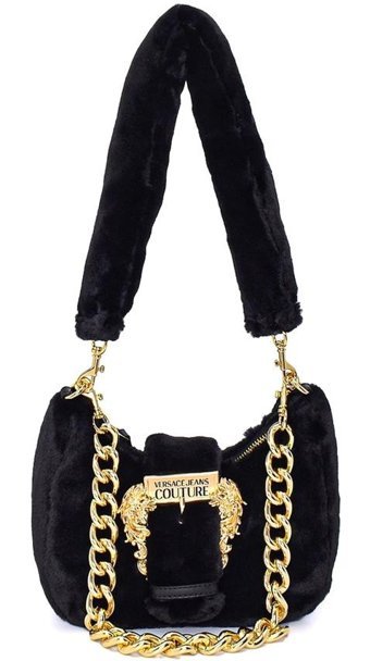 Versace Jeans Couture Versace Barok Tokalı Peluş Kadın Omuz Çantası Siyah