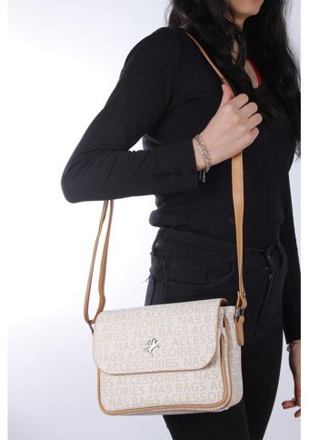 Grande Nas Bag1289 Yazılı Krem Kadın Omuz Çantası Krem