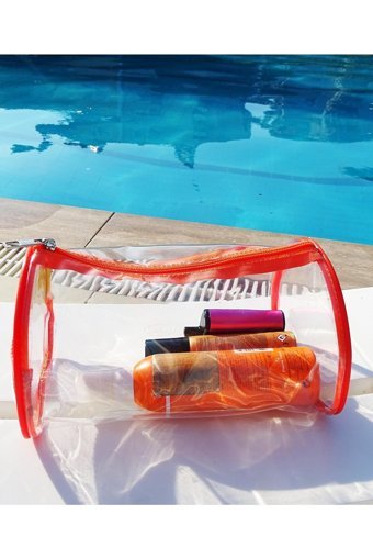 Rof Bag Turuncu Pvc Büyük Boy Seyahat Makyaj Çantası