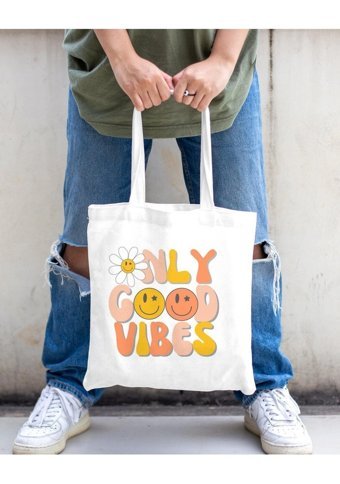 Baskıtech Only Good Vibes Bez Kadın Omuz Çantası Bej