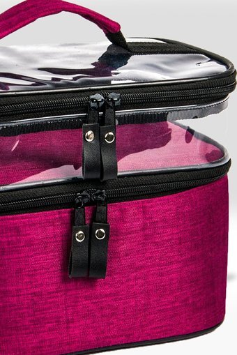 Ankaflex Bölmeli Katlı Pembe Düz Kumaş Büyük Boy Çok Gözlü Seyahat Makyaj Çantası