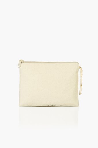Çınar Bez Çanta Clutch Bej Düz Pamuk Mini Boy Seyahat Makyaj Çantası