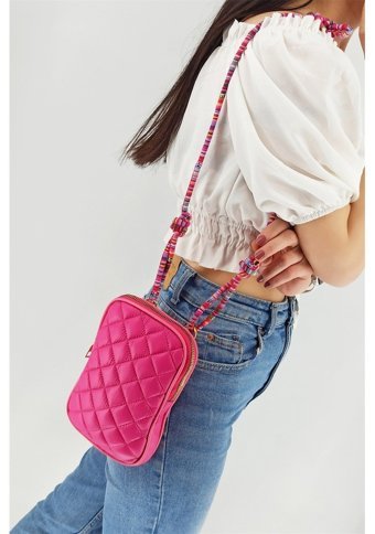 Çlk Accessories Renkli İp Kapitone luk Trry079 Kadın Omuz Çantası Pembe