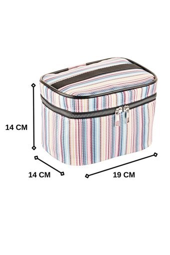 Relıance Pembe Çizgili Polyester Küçük Boy Çok Gözlü Seyahat Makyaj Çantası