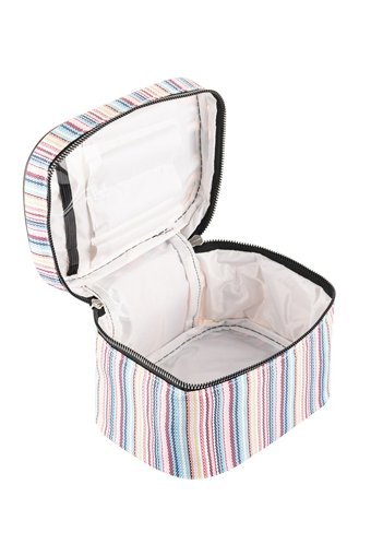 Relıance Pembe Çizgili Polyester Küçük Boy Çok Gözlü Seyahat Makyaj Çantası