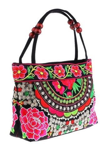 Magideal Suntek Vintage Stil Etnik Nakış EÇokRenkli3 Kadın Omuz Çantası Çok Renkli