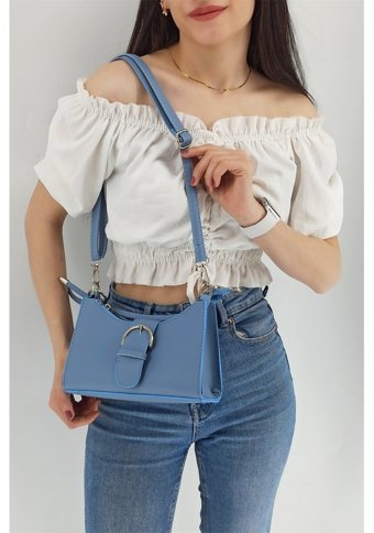 Çlk Accessories Önden Kemerli Baget Kadın Omuz Çantası Mavi