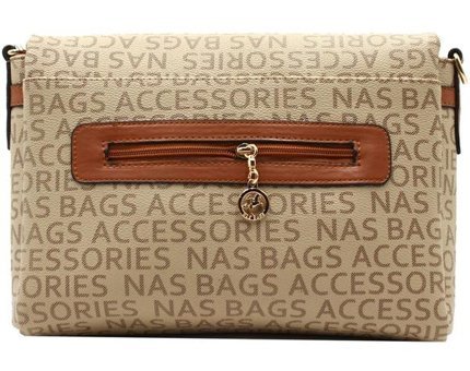 Nas Bag 1095 Yazılı Kadın Omuz Çantası Vizon - Taba