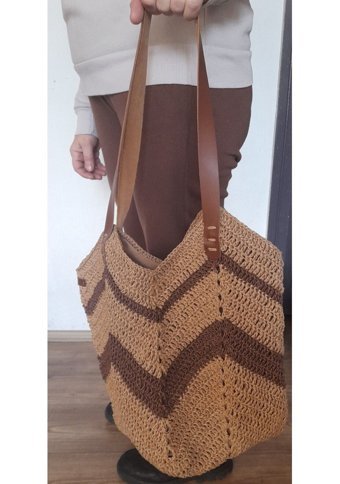 Refox Çizgili Lale Kadın Omuz Çantası Kahverengi - Siyah