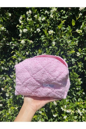 Punchiess Pembe Düz Kumaş Küçük Boy Seyahat Makyaj Çantası
