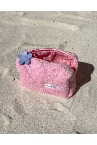 Punchiess Pembe Düz Kumaş Küçük Boy Seyahat Makyaj Çantası