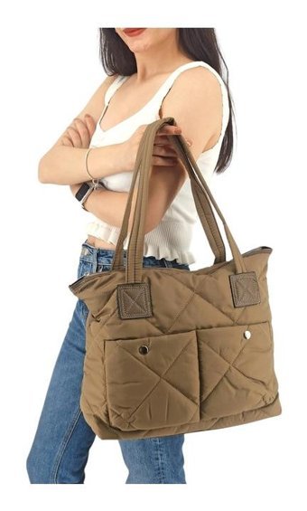Çlk Accessories Kapitone Yumuşak Doku Cepli Kadın Omuz Çantası Vizon