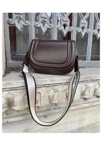 Gülşah Çaptı Bag Kanvas Kapaklı Kadın Omuz Çantası Kahverengi - Siyah