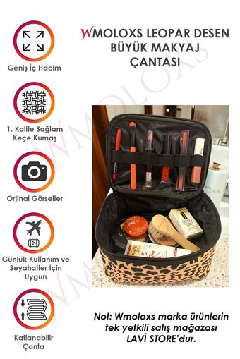 Wmoloxs Bölmeli Katlı Şeffaf-Kahverengi Leopar Desenli Plastik-Kumaş Büyük Boy Çok Gözlü Seyahat Makyaj Çantası