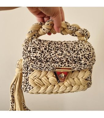 Desu Accessories Fıstık Model El Örgüsü Penye İp Leopar Kadın Omuz Çantası Kahverengi