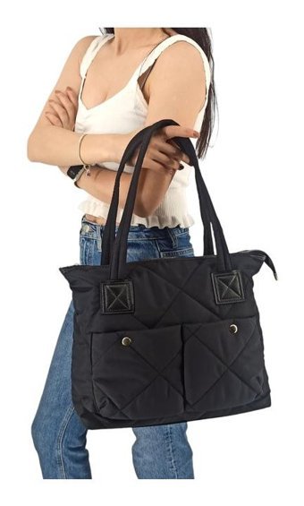 Çlk Accessories Kapitone Yumuşak Doku Cepli Kadın Omuz Çantası Siyah