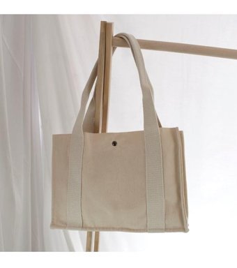 Miaju Deri Cepli Kanvas Tote Bag Krem Kadın Omuz Çantası Krem - Lacivert