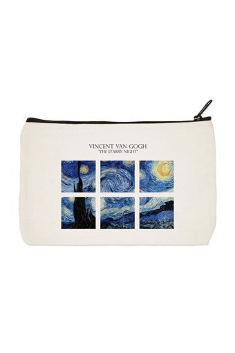 Designedfy Clutch Krem Yıldızlı Gece Tablolu Kumaş Küçük Boy Makyaj Çantası