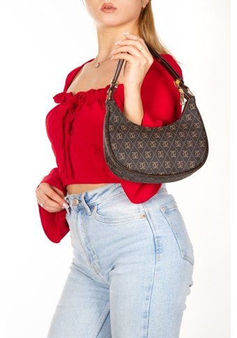 Adelina Bags Desenli Yarım Ay Kadın Omuz Çantası Kahverengi
