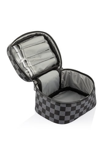 Namlı Çanta Ns reliable Bölmeli Gri Kareli Polyester 2 Boy Çok Gözlü Seyahat Makyaj Çantası Seti