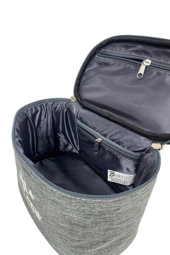 Bakras Bölmeli Aynalı Katlı Gri Baskılı Polyester Büyük Boy Çok Gözlü Seyahat Makyaj Çantası