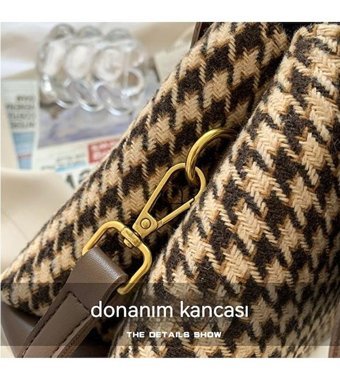 Worryfreeshopping Lbw Eklenmiş Ekose Kadın Omuz Çantası Kahverengi