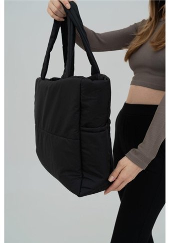 Tanözel Kabartmalı Puf Kumaş Shopper Napoli Ll Kadın Omuz Çantası Siyah
