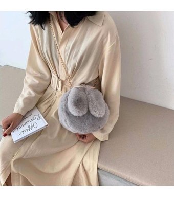 Jzcat Tavşan Kulaklı Zincirli Peluş Kadın Omuz Çantası Beyaz