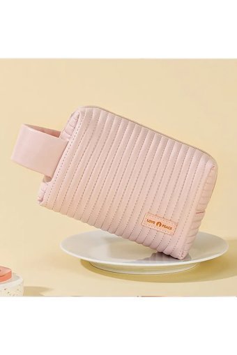 Valoa Bölmeli Pembe Kapitone Suni Deri Küçük Boy Çok Gözlü Seyahat Makyaj Çantası