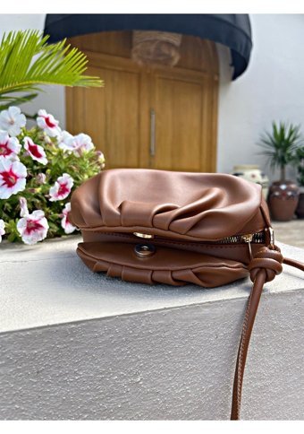 Watchofroyal Çıtçıt Ve Fermuarlı Deri Olivia Kadın Omuz Çantası Taba