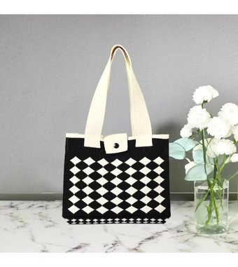 Worryfreeshopping Lbw Modası Örme Kare Kadın Omuz Çantası Beyaz - Mavi
