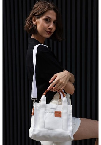 Mopia Kanvas Tote Kadın Omuz Çantası Beyaz