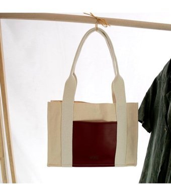 Miaju Deri Cepli Kanvas Tote Bag Krem Omuz Kadın Omuz Çantası Krem - Bordo