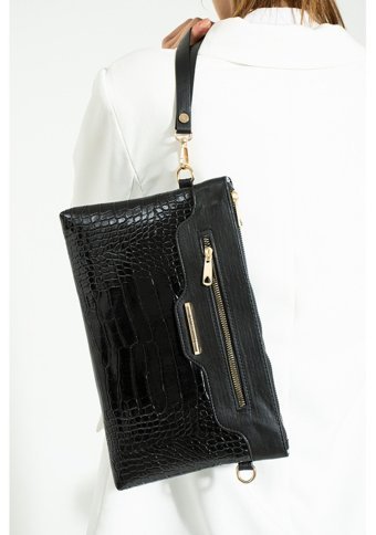 Byhakan Sn 1360 El Clutch Kroko Kadın Omuz Çantası Siyah