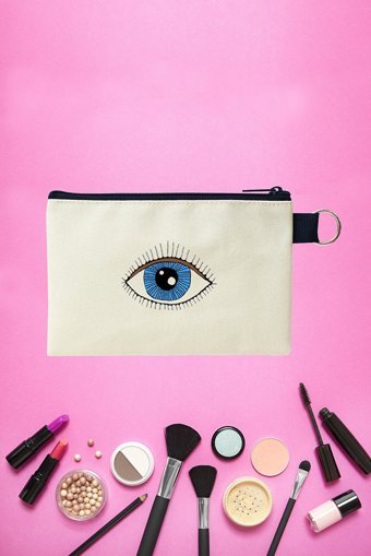 Woys Bags Bej Baskılı Kumaş Küçük Boy Seyahat Makyaj Çantası