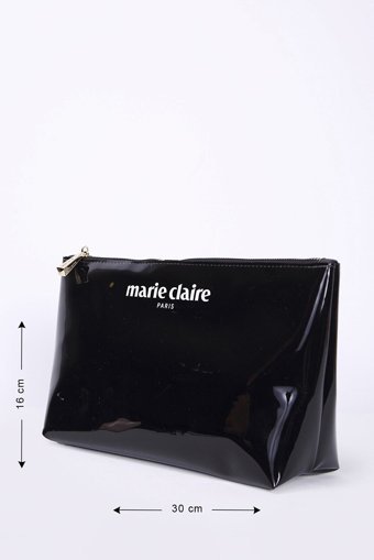 Marie Claire Siyah Düz Pvc Küçük Boy Makyaj Çantası